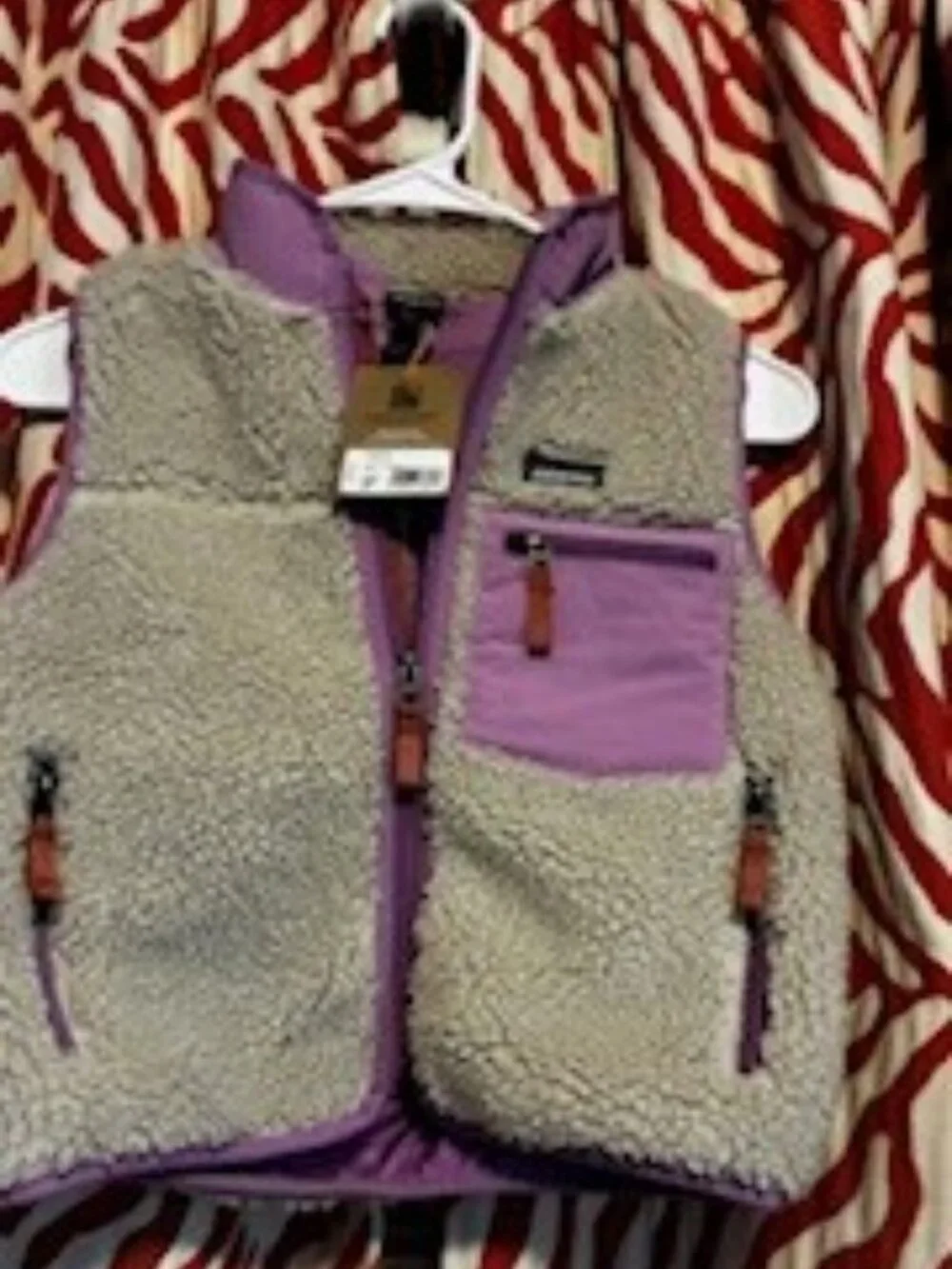 Patagpnia Retro X Fleece Childs Vest, Beige & bright purple lining, Size XS - Picture 1 of 7